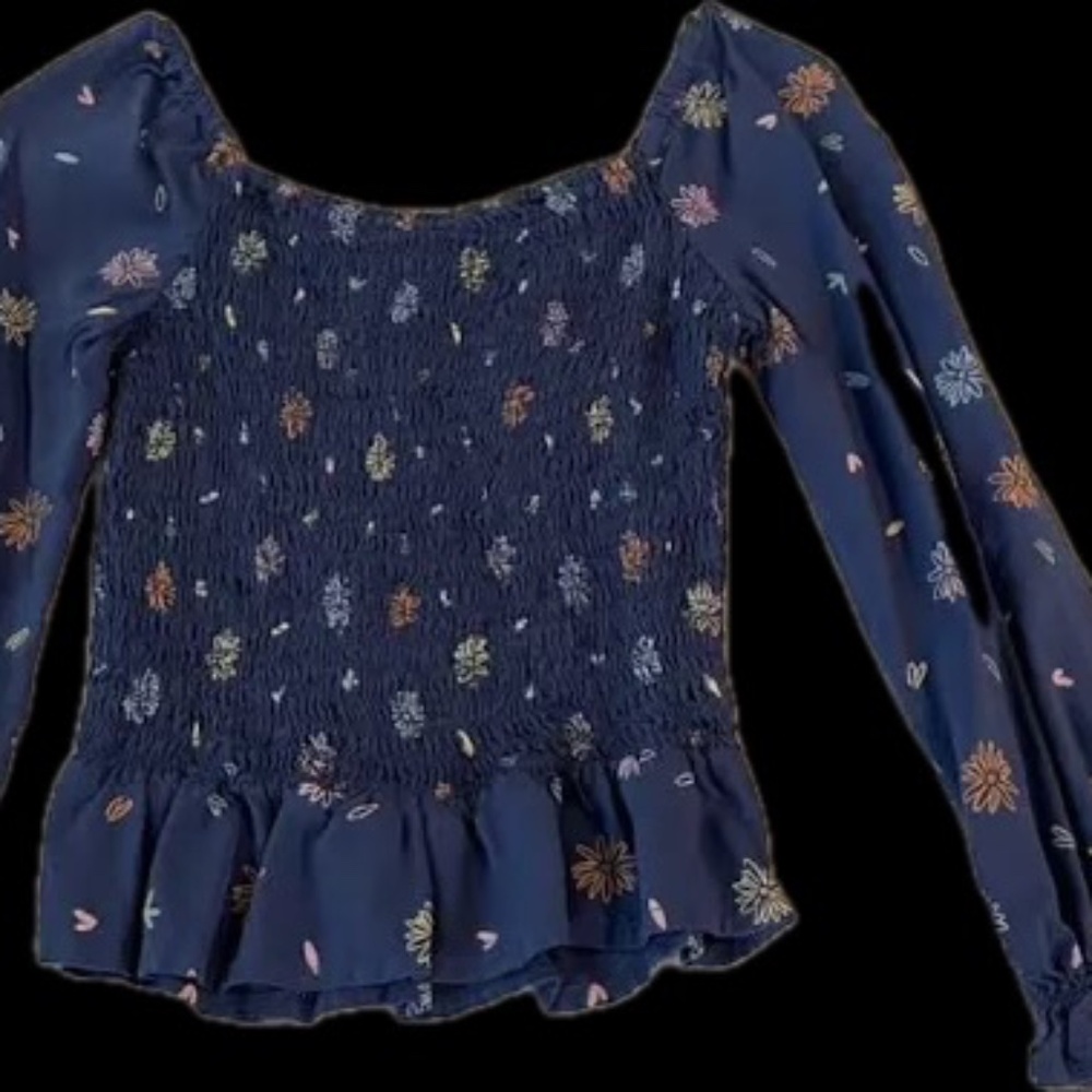 XL-16 Girls Blue Ruffle Crop Top